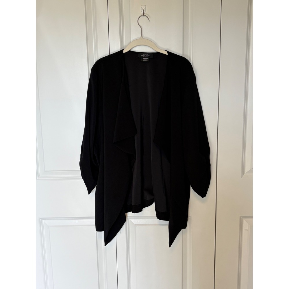 Michel Studio Black Draped Open Front Blazer Ruched 3/4 Sleeve Plus Size 24